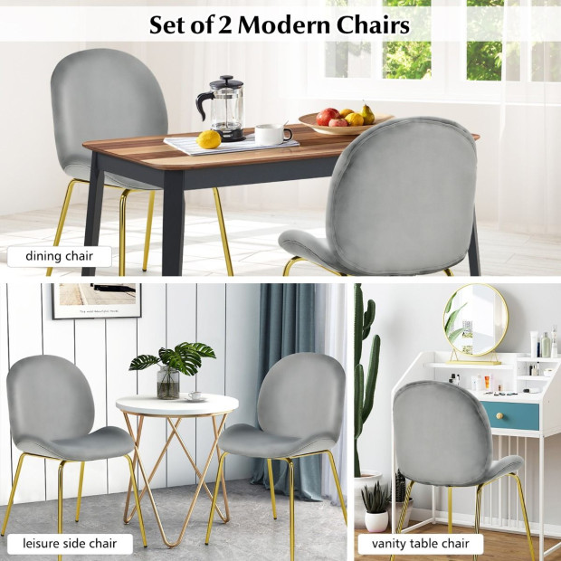 2x Modern Velvet Dining Chairs With Golden Finished Metal Legs - Grey Image 10
