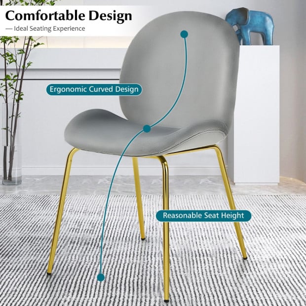 2x Modern Velvet Dining Chairs With Golden Finished Metal Legs - Grey Image 5