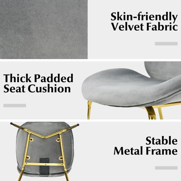2x Modern Velvet Dining Chairs With Golden Finished Metal Legs - Grey Image 11