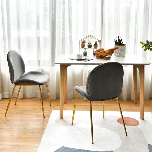 2x Modern Velvet Dining Chairs With Golden Finished Metal Legs - Grey Image 9
