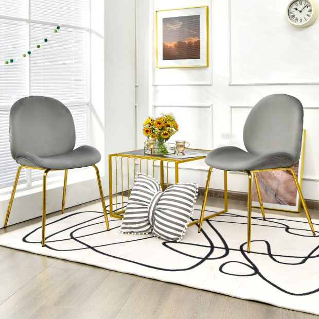 2x Modern Velvet Dining Chairs With Golden Finished Metal Legs - Grey Image 7