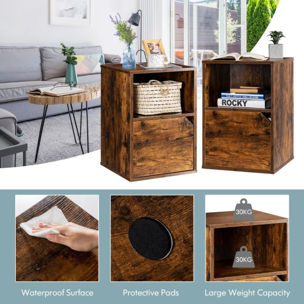 Set Of 2 Bedside Table With Open Compartment For Bedroom