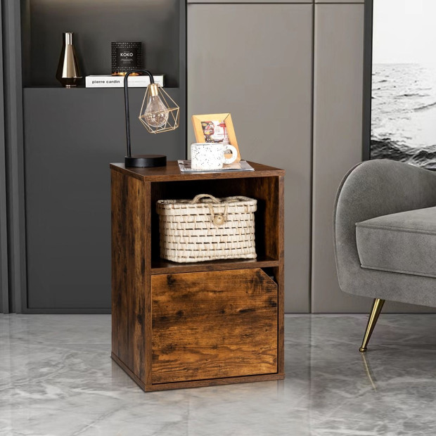 Set Of 2 Bedside Table With Open Compartment For Bedroom