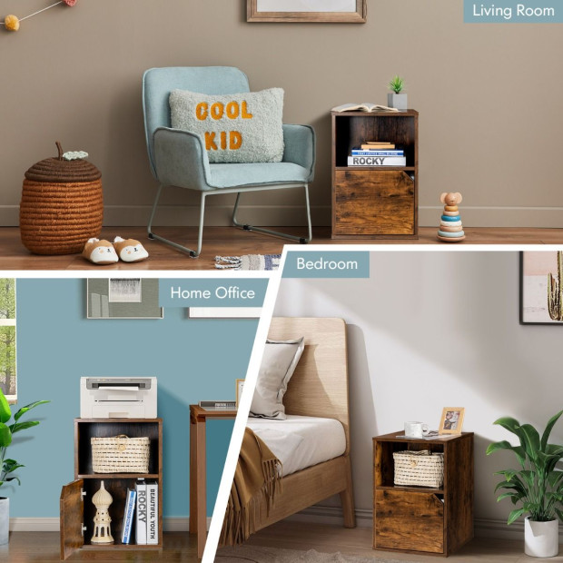 Set Of 2 Bedside Table With Open Compartment For Bedroom