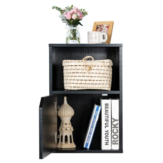 Set Of 2 Bedside Table With Open Compartment For Bedroom Black