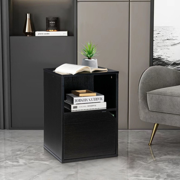 Set Of 2 Bedside Table With Open Compartment For Bedroom Black