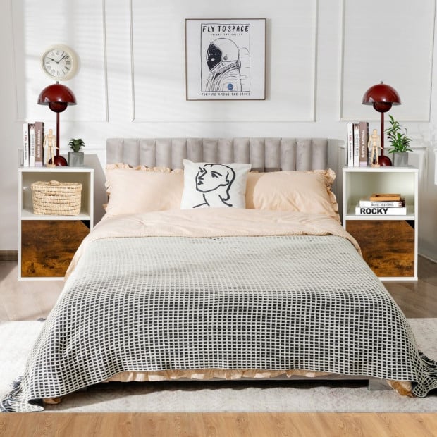 Set Of 2 Bedside Table With Open Compartment For Bedroom - White Image 6