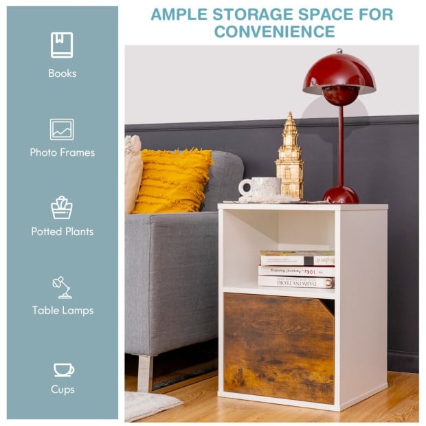 Set Of 2 Bedside Table With Open Compartment For Bedroom - White Image 3