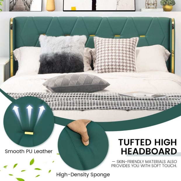 Double Size Upholstered Bed Frame With 4 Drawers - Green Image 5
