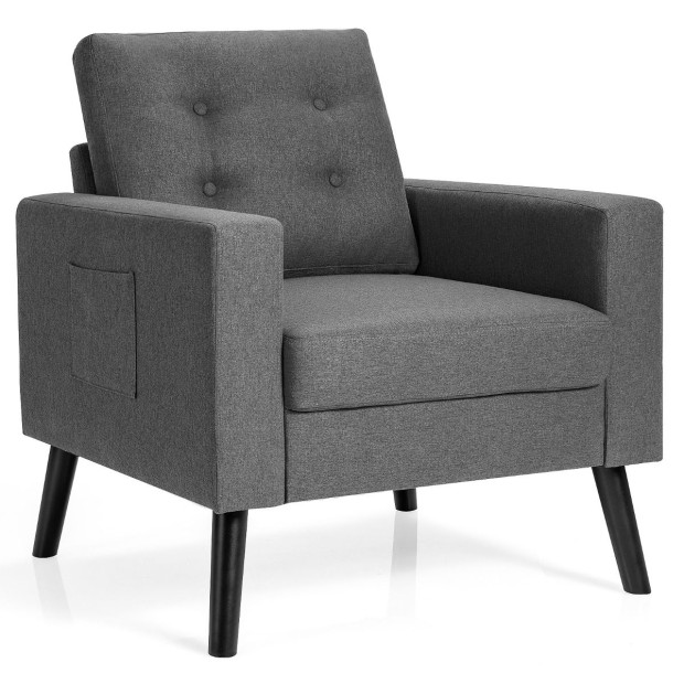Modern Single Sofa Chair With Button Tufted Back Cushion Grey