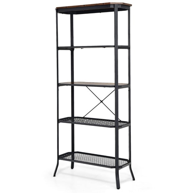 5-tier Bookshelf With Steel Frame For Living Room Black