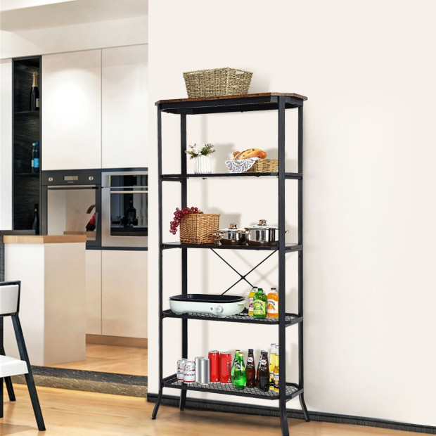 5-tier Bookshelf With Steel Frame For Living Room Black Image 7