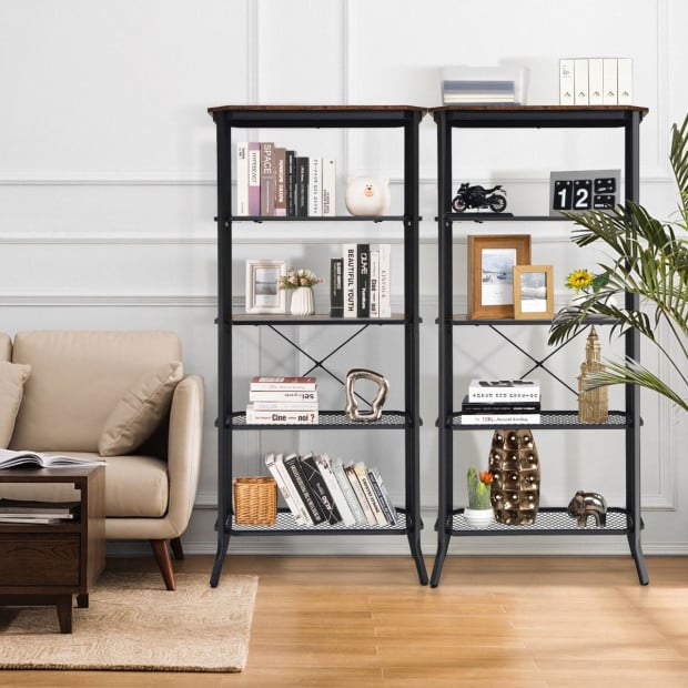 5-tier Bookshelf With Steel Frame For Living Room Black Image 2
