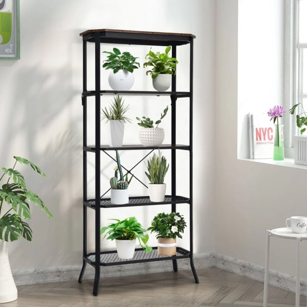 5-tier Bookshelf With Steel Frame For Living Room Black Image 6