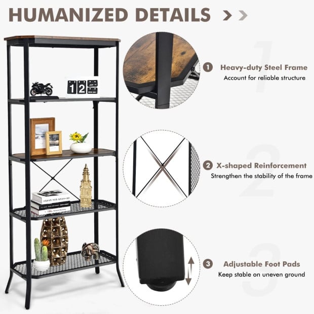 5-tier Bookshelf With Steel Frame For Living Room Black Image 5