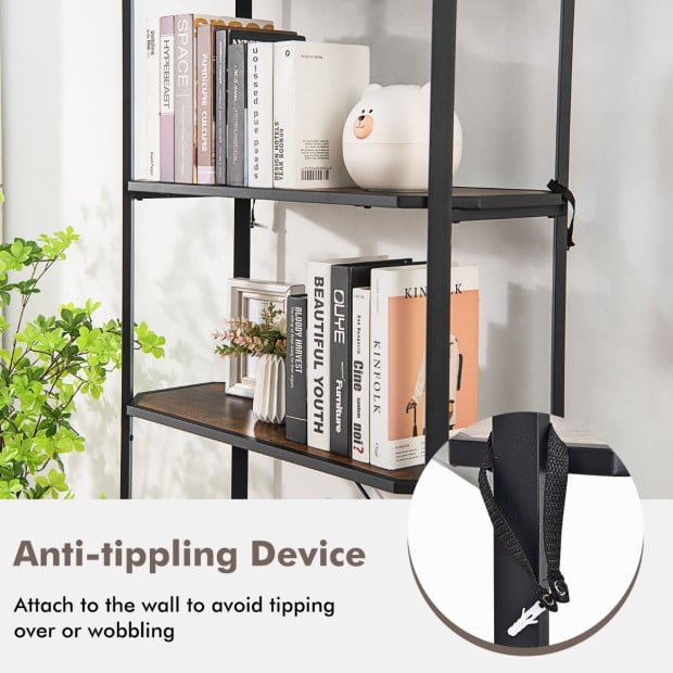 5-tier Bookshelf With Steel Frame For Living Room Black Image 10