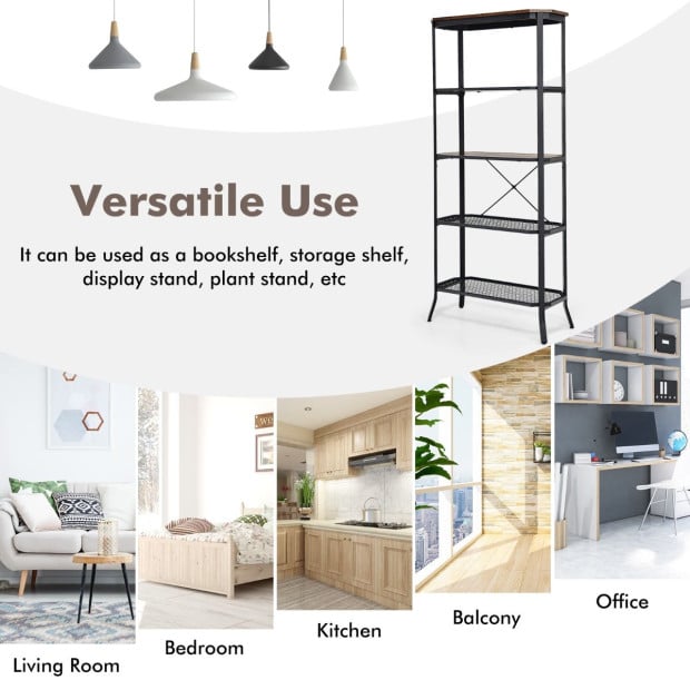 5-tier Bookshelf With Steel Frame For Living Room Black Image 9
