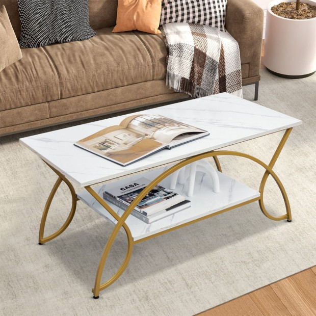 100cm 2tier Coffee Table With Faux Mable Top & Steel Legs
