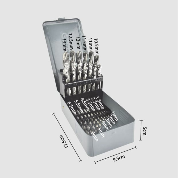 25Pcs HSS Drill Bit Set Metric Metal Case 1mm - 13mm Coated New Image 6