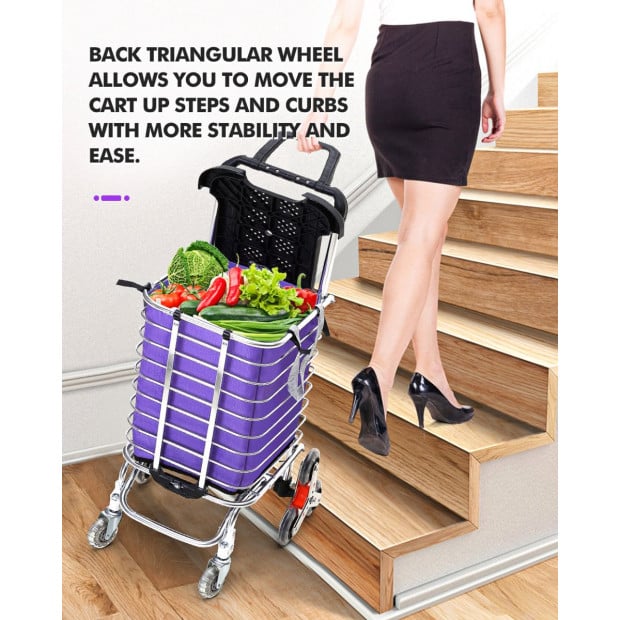 Foldable Shopping Cart Trolley Stainless Steel Basket Luggage Grocery Image 11