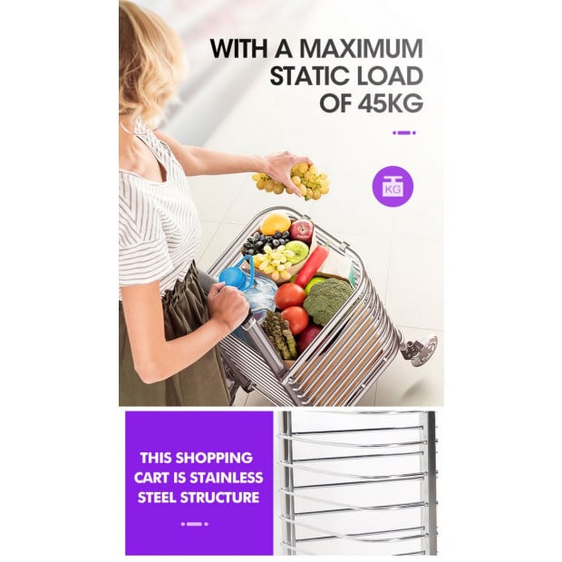 Foldable Shopping Cart Trolley Stainless Steel Basket Luggage Grocery Image 12