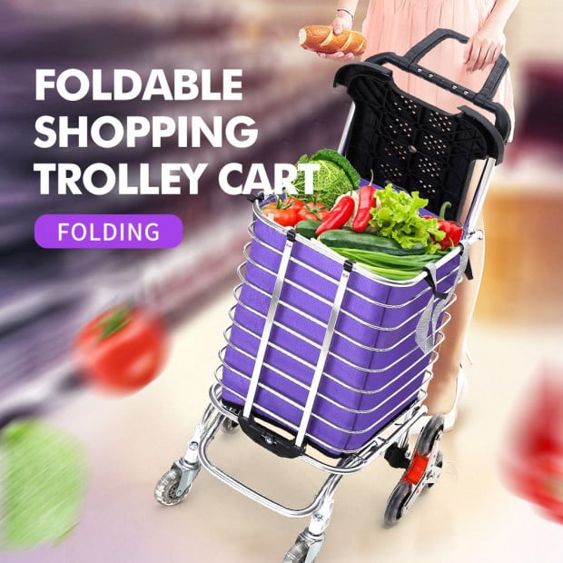 Foldable Shopping Cart Trolley Stainless Steel Basket Luggage Grocery Image 2
