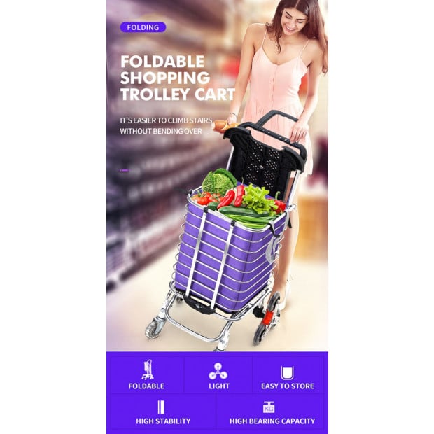 Foldable Shopping Cart Trolley Stainless Steel Basket Luggage Grocery Image 3