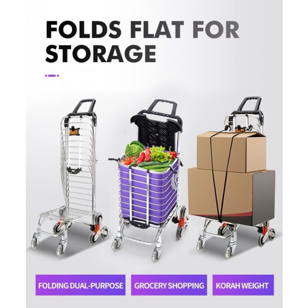 Foldable Shopping Cart Trolley Stainless Steel Basket Luggage Grocery Image 4