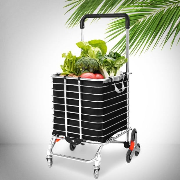 Foldable Shopping Cart Trolley Basket Luggage Grocery Portable Black 40L w/Wheel Image 6