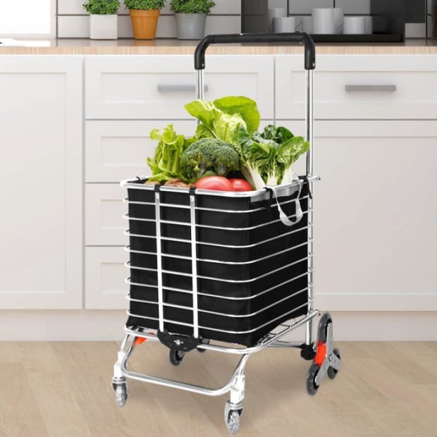 Foldable Shopping Cart Trolley Basket Luggage Grocery Portable Black 40L w/Wheel Image 7