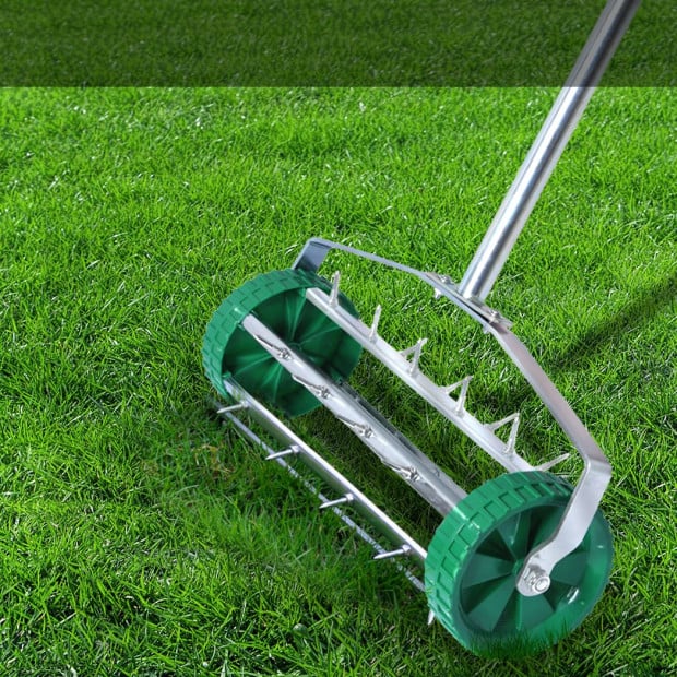 Lawn Aerator Roller Scarifier Rolling Steel Spike Tool Garden Yard Image 7