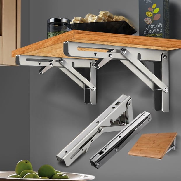 2Pcs 16 Folding Table Bracket Stainless Steel 150KG Wall Shelf Bench Image 7