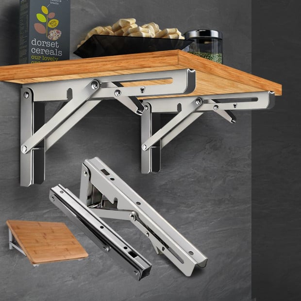 2Pcs 16 Folding Table Bracket Stainless Steel 150KG Wall Shelf Bench Image 8