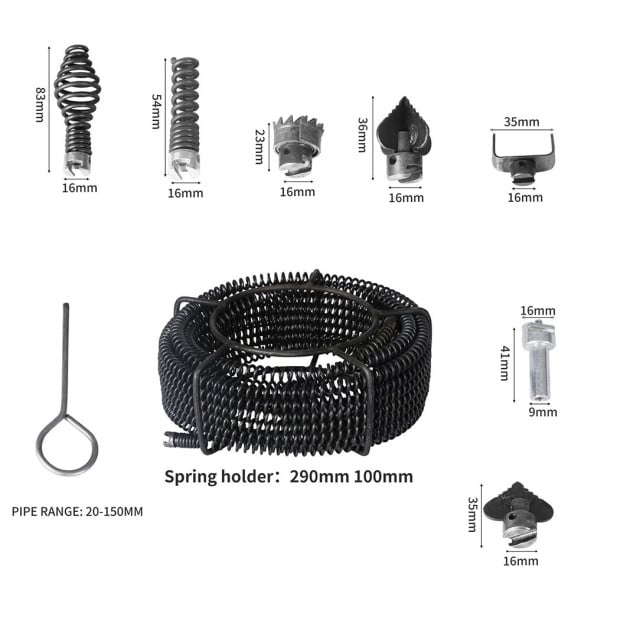 Plumber Drain Snake Pipe Cleaner Pipeline Sewer 12M w 6 Drill Bit Tool Image 3