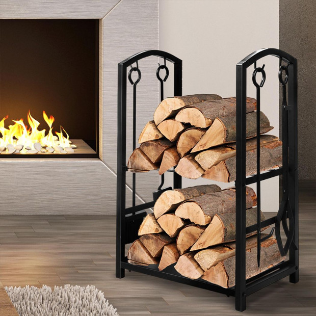 Firewood Rack 4 Fireplace Tools Log Wood Steel Large Holder Storage Image 7