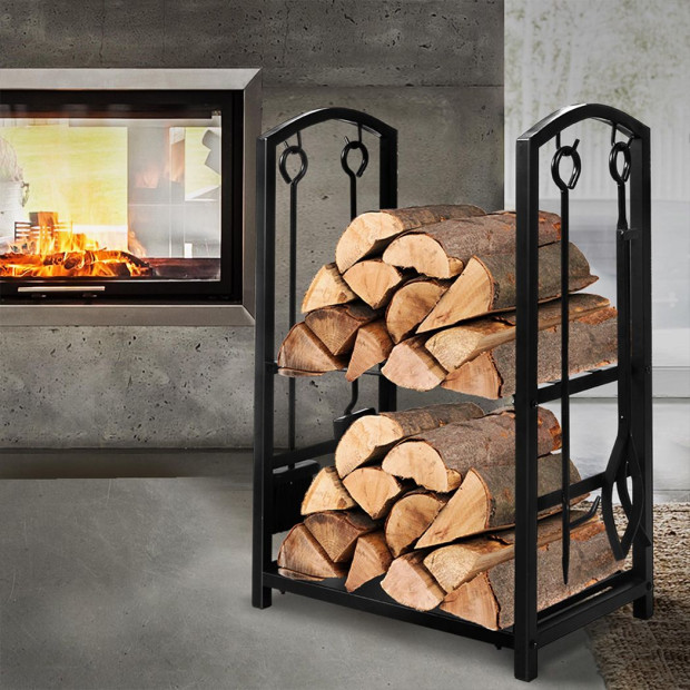 Firewood Rack 4 Fireplace Tools Log Wood Steel Large Holder Storage Image 8