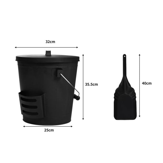 Ash Bucket Shovel Lid Fireplace Tool Coal Wood Log 22L Capacity Image 3