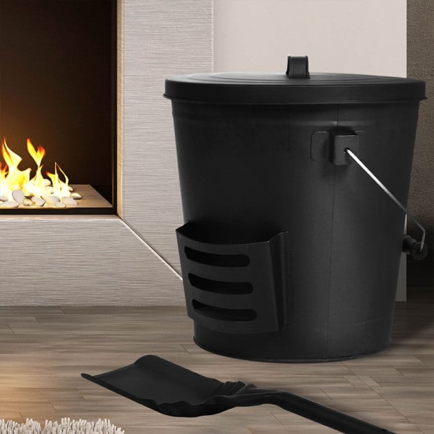 Ash Bucket Shovel Lid Fireplace Tool Coal Wood Log 22L Capacity Image 6