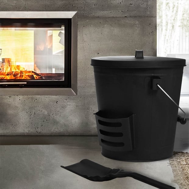 Ash Bucket Shovel Lid Fireplace Tool Coal Wood Log 22L Capacity Image 7