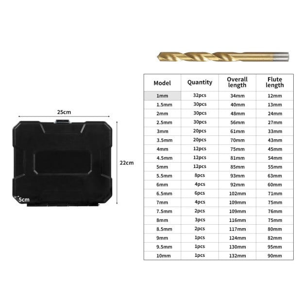 Drill Bits Set HSS Metric 1mm-10mm Titanium Coated Metal 230PCS Image 3