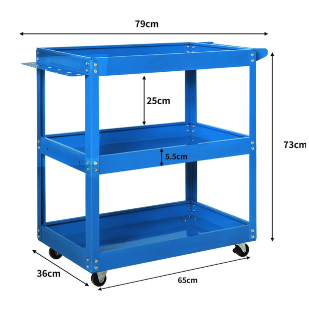 Tool Cart Trolley 3-Tier Toolbox Workshop Garage Storage Organizer Steel 150KG Image 3
