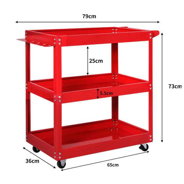 Tool Cart Trolley 3-Tier Toolbox Workshop Garage Storage Organizer Steel 150KG Image 3
