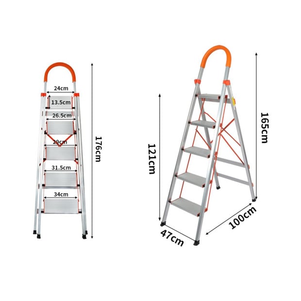 5 Step Ladder Multi-Purpose Folding Aluminium Non Slip Platform Image 3