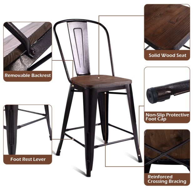 2 Bronzes Metal Chairs Set With Backrest For Bistro Image 3