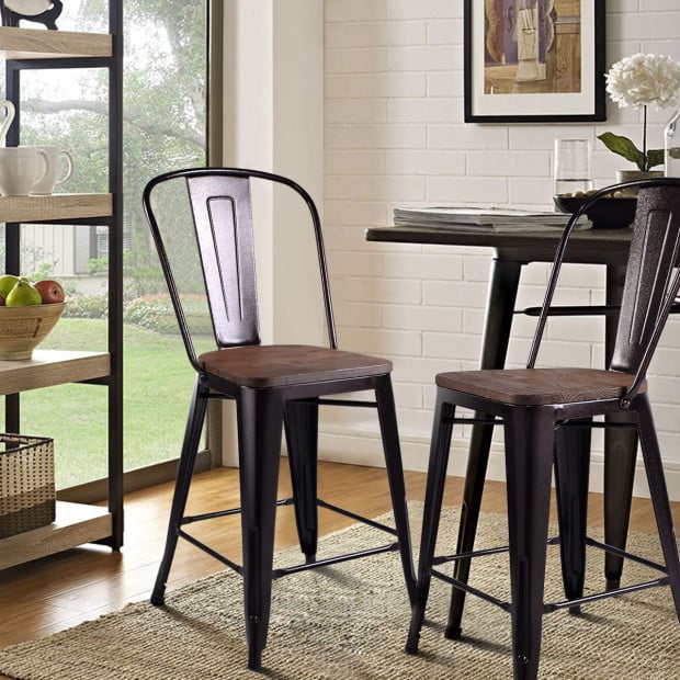 2 Bronzes Metal Chairs Set With Backrest For Bistro Image 6