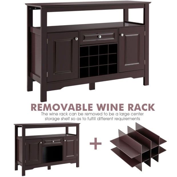 Dining Buffet Cabinet With Wine Rack & 2 Cabinets & Drawer Coffee Image 5