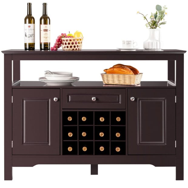 Dining Buffet Cabinet With Wine Rack & 2 Cabinets & Drawer Coffee Image 9