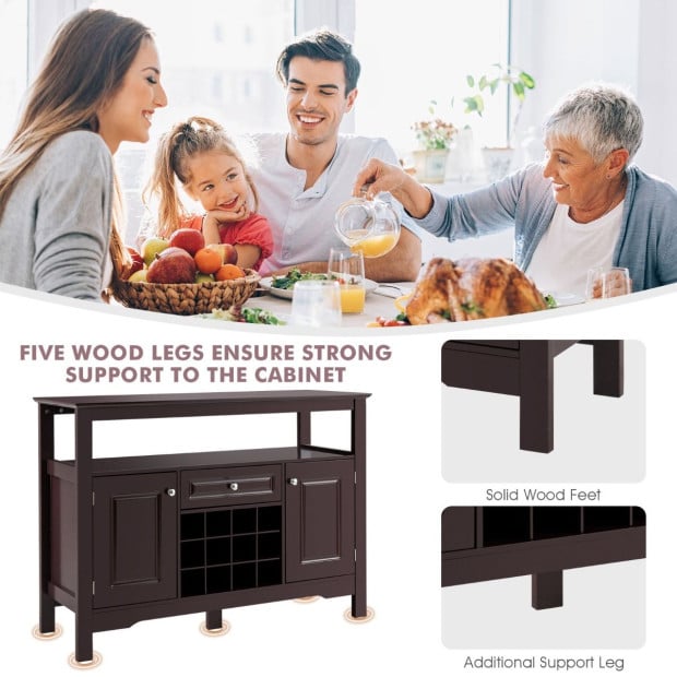 Dining Buffet Cabinet With Wine Rack & 2 Cabinets & Drawer Coffee Image 10