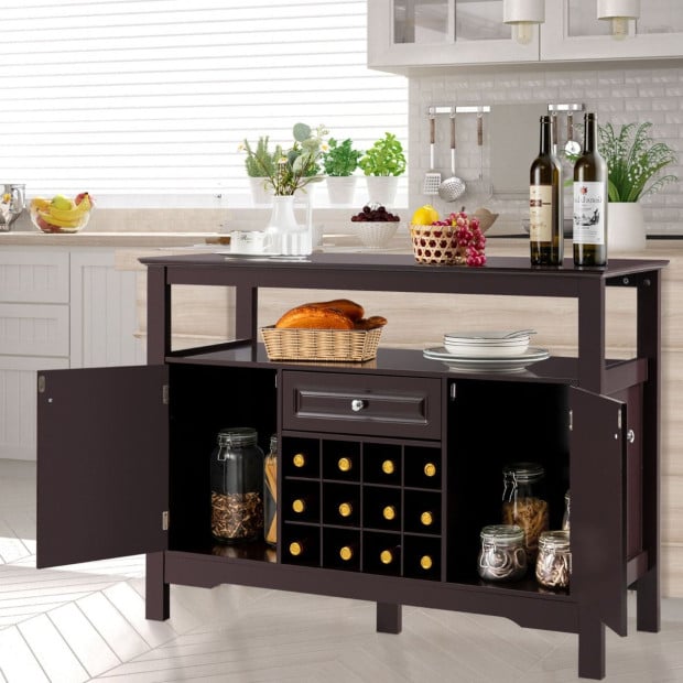 Dining Buffet Cabinet With Wine Rack & 2 Cabinets & Drawer Coffee Image 2