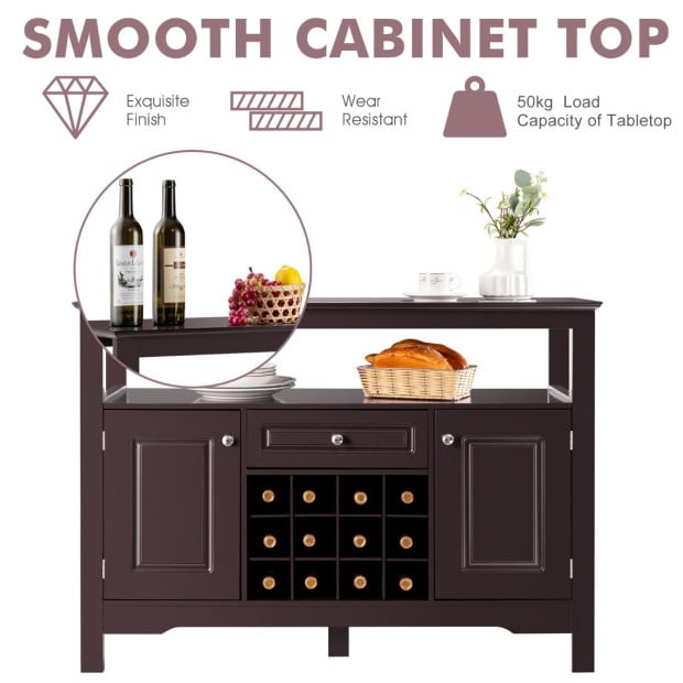 Dining Buffet Cabinet With Wine Rack & 2 Cabinets & Drawer Coffee Image 11